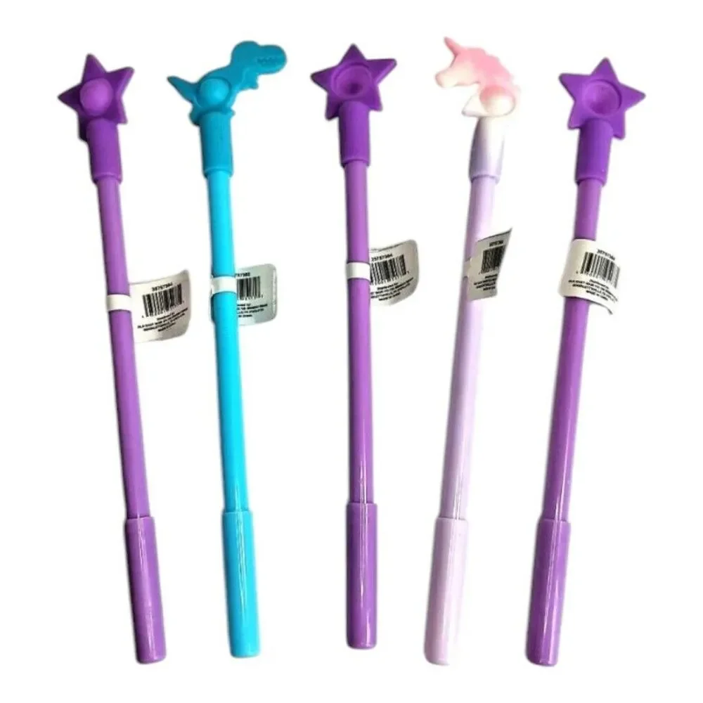 Lot of 5 Novelty Ink Pen Unicorn Dinosaur Star Heart Silicone Fidget Pop Game